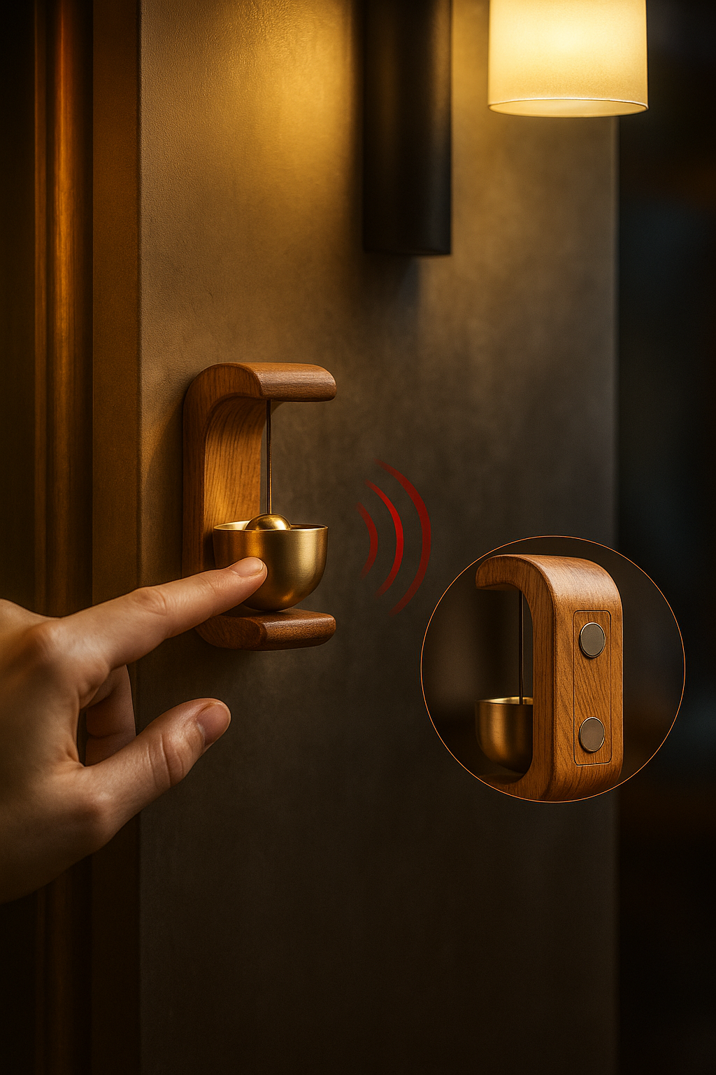 Solid Wooden Round Doorbell with Magnetic Brass Wind