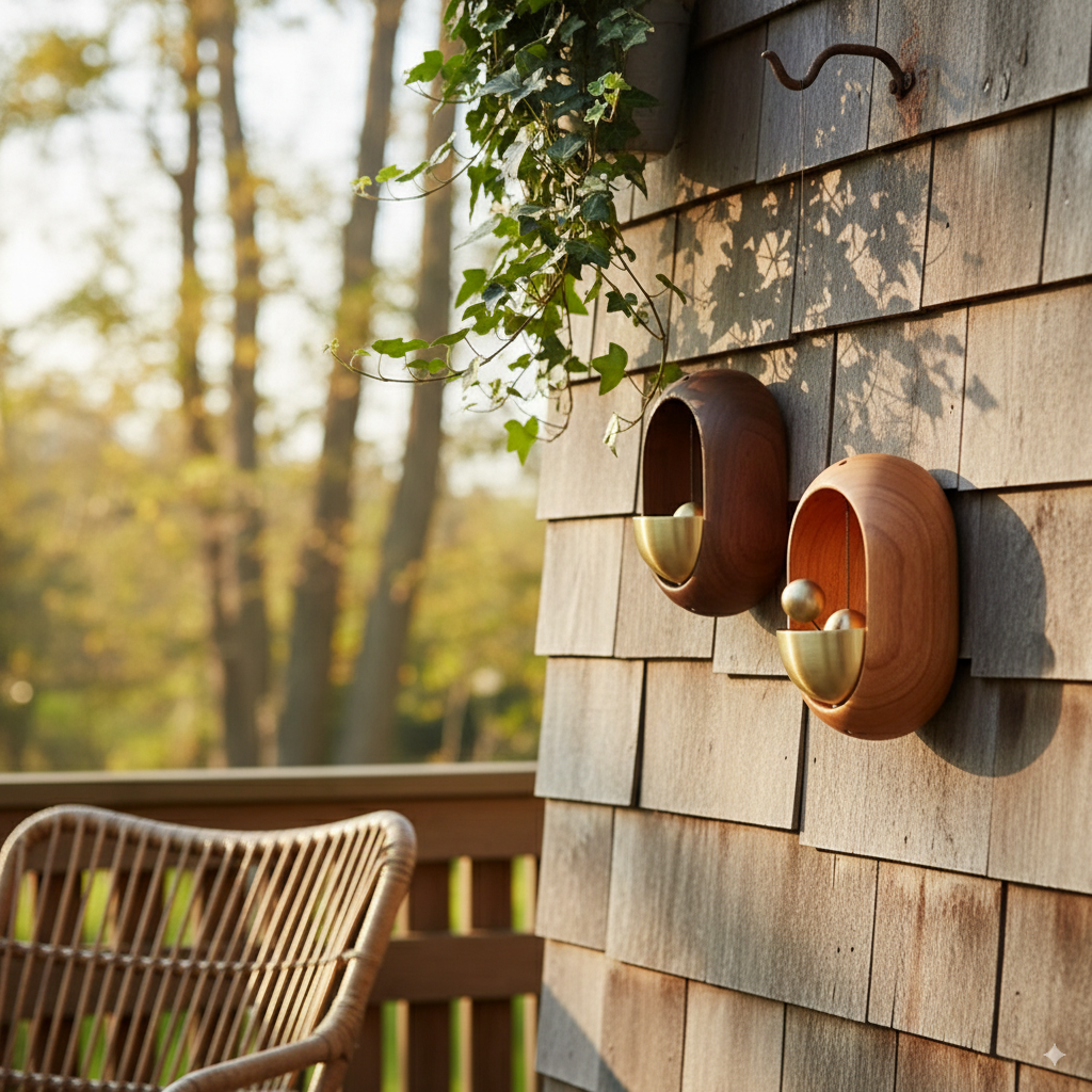 Solid Wooden Round Doorbell with Magnetic Brass Wind