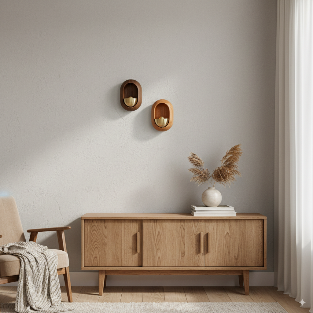 Solid Wooden Round Doorbell with Magnetic Brass Wind