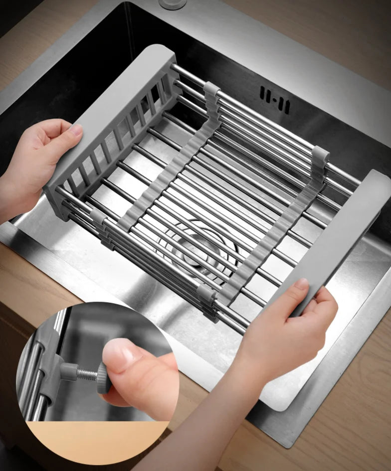 Adjustable Kitchen Stainless Steel Sink Rack Telescopic