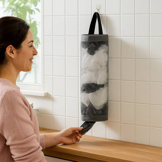 Grey Sundries Bag Storage Wall Mount Mesh Plastic Bags