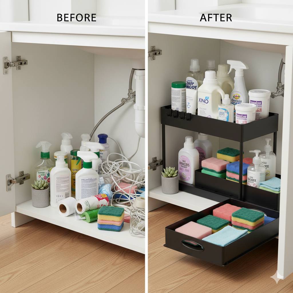Tier Under Sink Organizer Sliding Cabinet Basket
