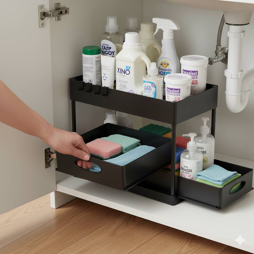 Tier Under Sink Organizer Sliding Cabinet Basket