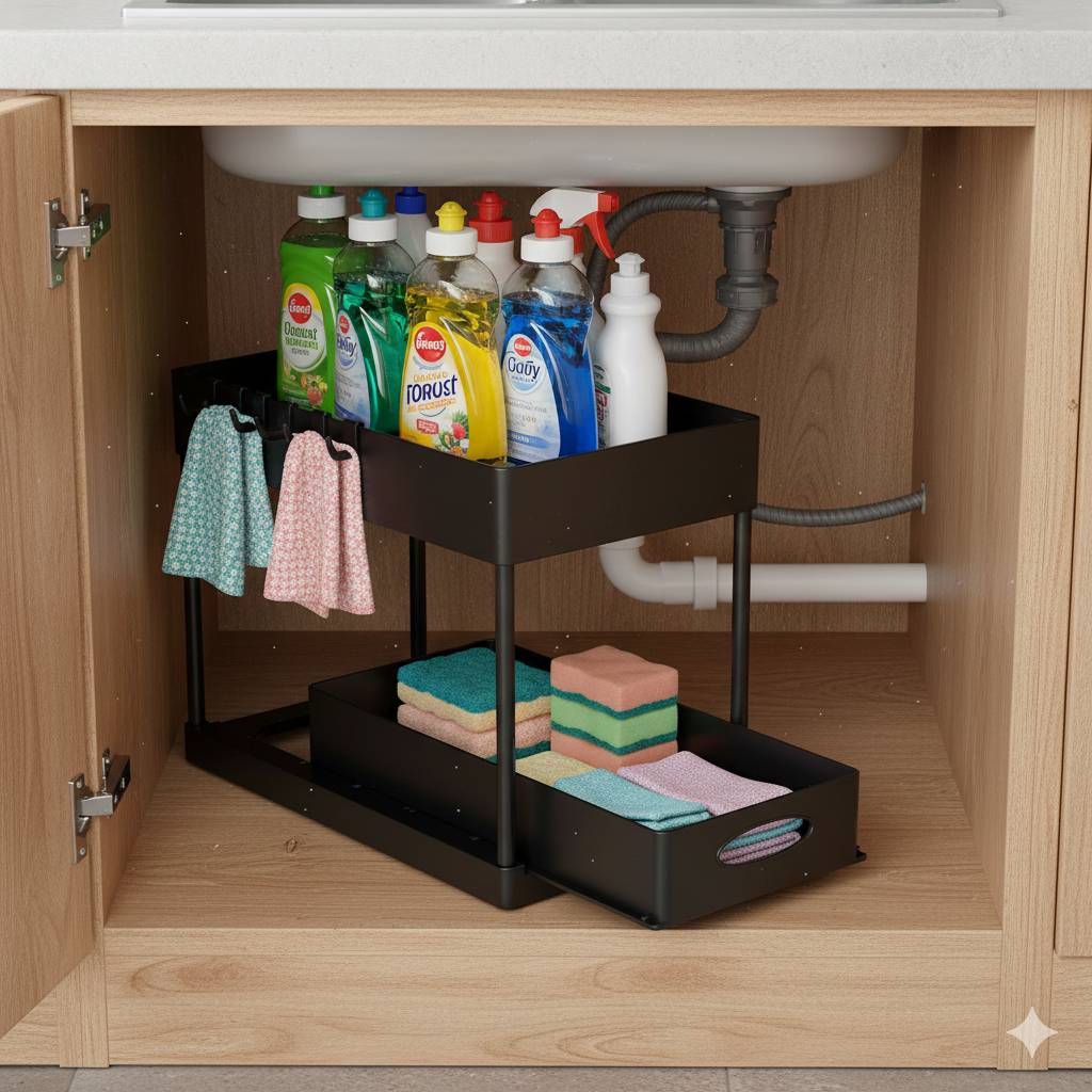 Tier Under Sink Organizer Sliding Cabinet Basket
