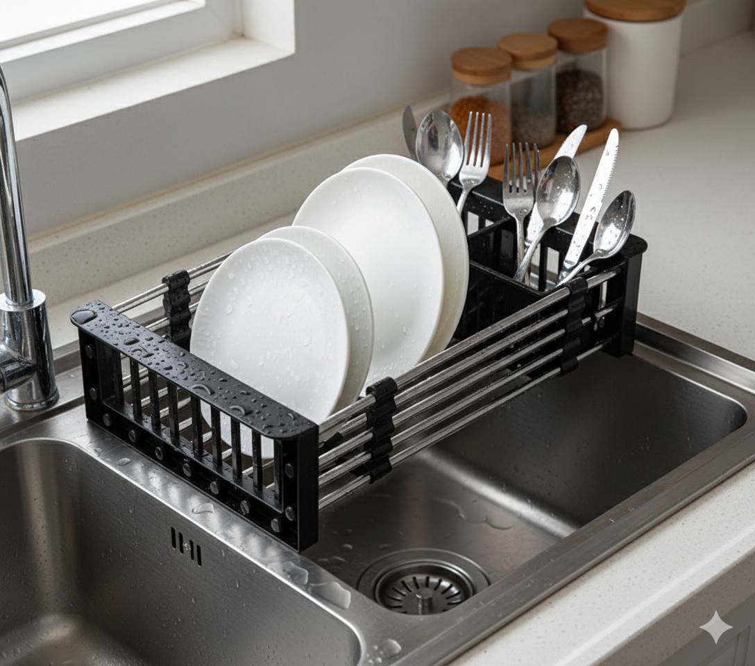 Adjustable Kitchen Stainless Steel Sink Rack Telescopic