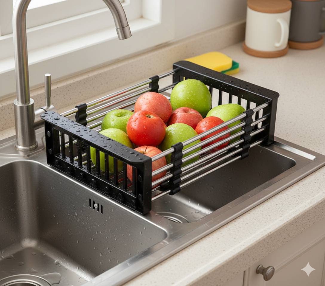 Adjustable Kitchen Stainless Steel Sink Rack Telescopic